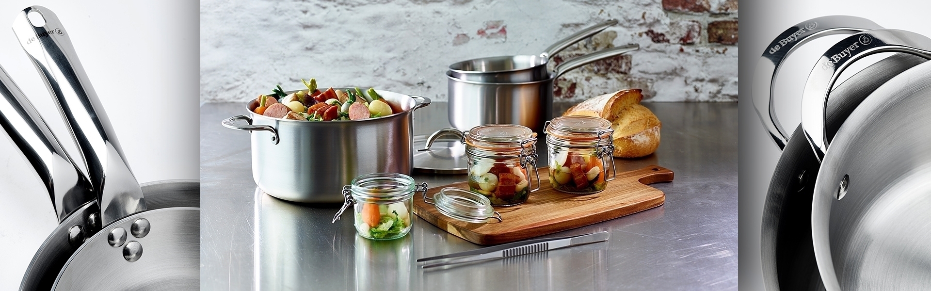 CRISTEL 3-Ply Stainless Steel Saucepan Set (14, 16, 18 and 20cm) with 3 x  Flat Glass Lids and 2 x Detachable Handles